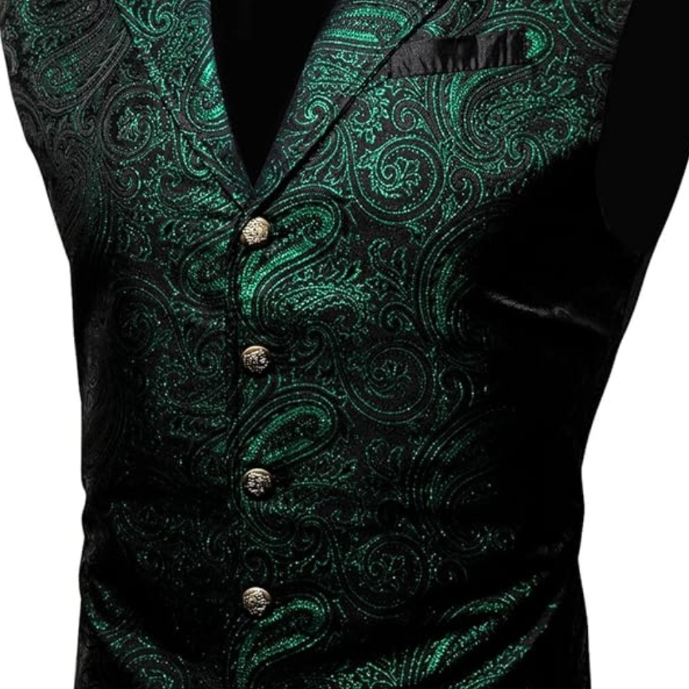 Elegant Green Brocade Vest with Paisley Pattern